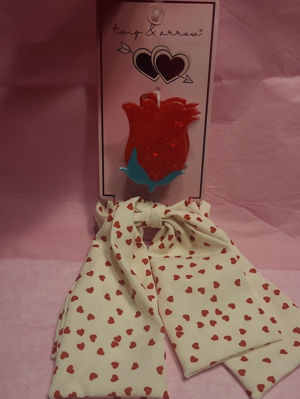 Twig & Arrow Red Tulip Hair Clip with  Heart Scarf Scrunchie